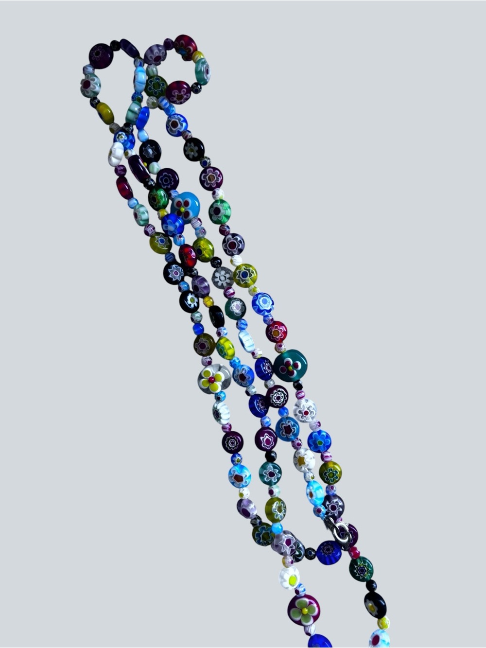 Millefiori artisan colorful floral long beaded dopamine necklace - Picture 9 of 10
